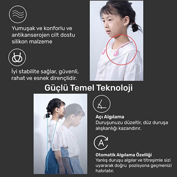 NPO ADD01P Şarjlı Titreşimli Otomatik Hatırlatıcı Kamburluk Giderici Ergonomik Pembe Akıllı Duruş Düzeltici