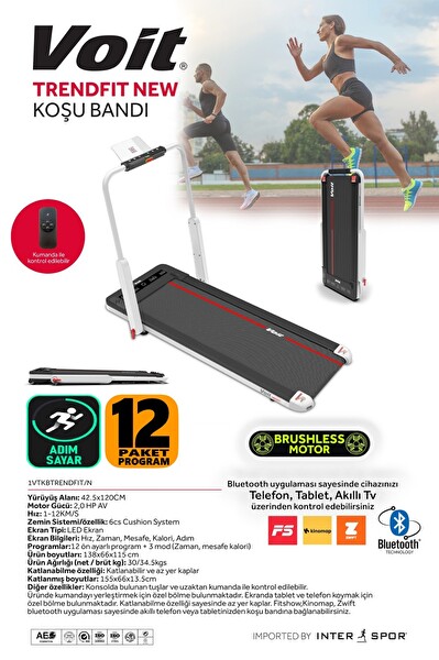 Voit Trendfit Brushless Motor 12 KM Hız Bluetooth Uygulamalı Katlanır Koşu Bandı