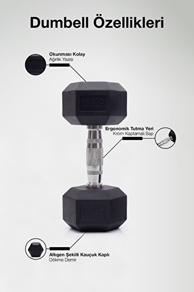 Proforce Çelik Ağırlık Metal Tutma Yerlerine Sahip Tekli Dambıl - 15 KG Tekli