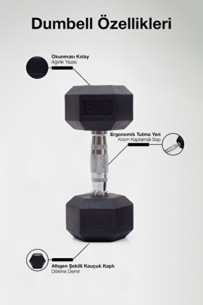 Proforce Çelik Ağırlık Metal Tutma Yerlerine Sahip Tekli Dambıl - 5 KG Tekli