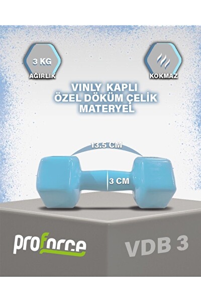 Proforce VDB Dışı Vinil Kaplı İçi Çelik Döküm Mavi Ağırlık Dambıl 3 KG - 1 Adet