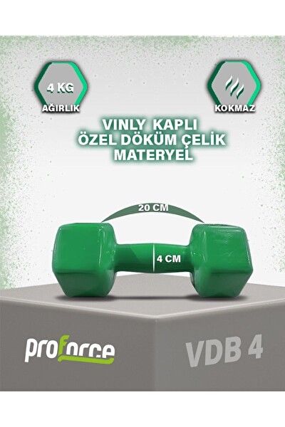 Proforce VDB Dışı Vinil Kaplı İçi Çelik Döküm Yeşil Ağırlık Dambıl 4 KG - 1 Adet