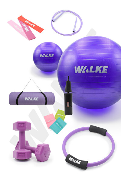 Walke 14 Parça Pilates Seti 2 X 1 Kg Dambıl 55 CM Pilates Topu Pilates Matı Pilates Çemberi