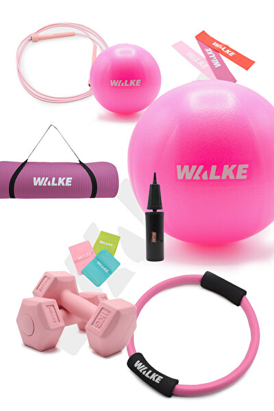 Walke 14 Parça Pilates Seti 2 X 1 Kg Dambıl 55 CM Pilates Topu Pilates Matı Pilates Çemberi