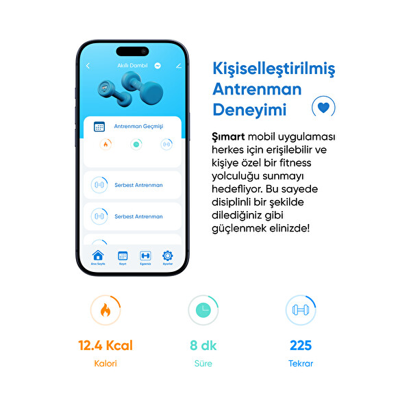 Şımart Akıllı Dambıl 2x1Kg Uygulama Destekli Sesli Yönlendirmeli LCD Ekranlı