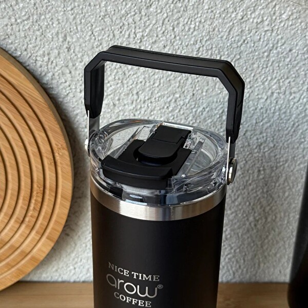 Arow H-206 Taşıma Kulplu Pipetli Kupa Matara 750 ML Siyah