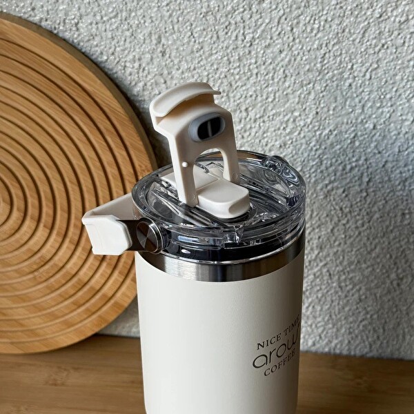 Arow H-206 Taşıma Kulplu Pipetli Kupa Matara 750 ML Beyaz