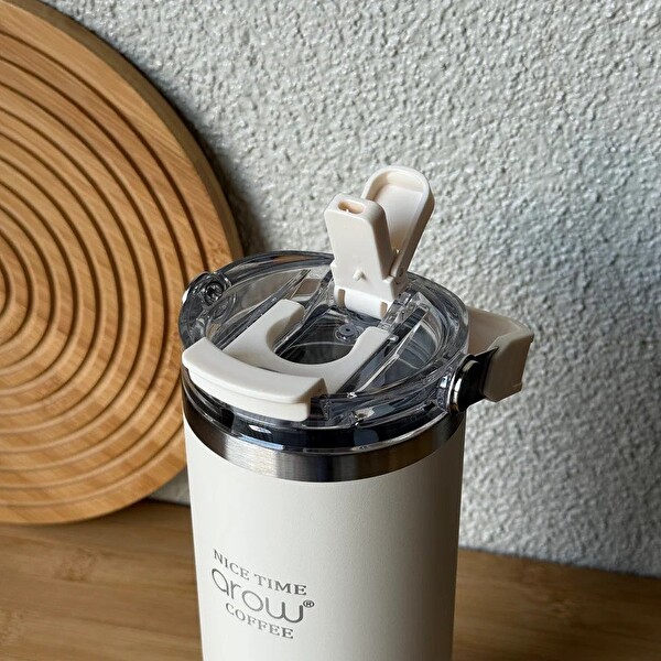 Arow H-206 Taşıma Kulplu Pipetli Kupa Matara 750 ML Beyaz