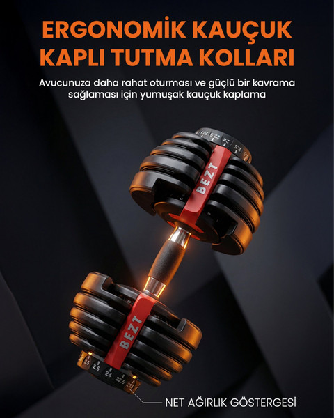 Bezt Pro Sports Ayarlanabilir Dambıl Seti 2.25 - 24 KG Kırmızı