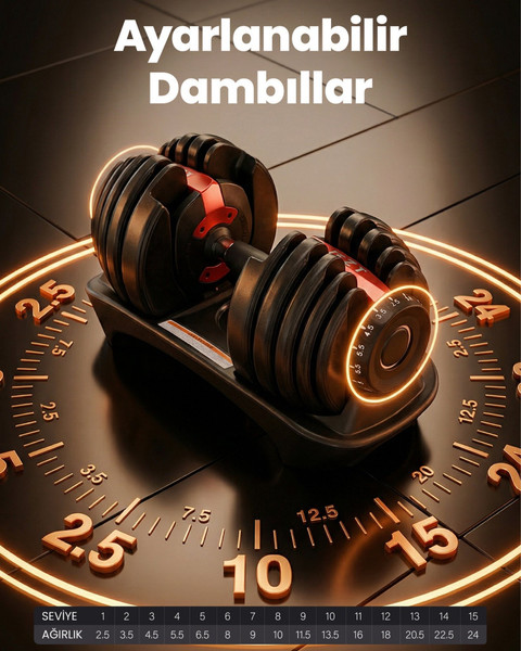 Bezt Pro Sports Ayarlanabilir Dambıl Seti 2.25 - 24 KG Kırmızı