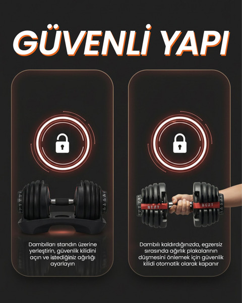 Bezt Pro Sports Ayarlanabilir Dambıl Seti 2.25 - 24 KG Kırmızı
