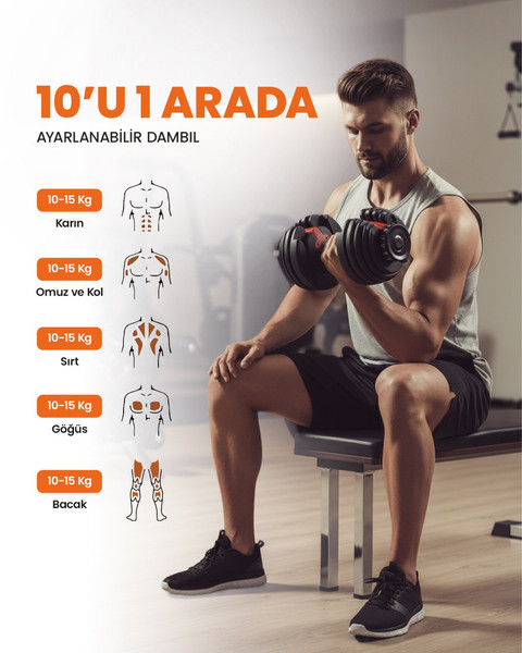 Bezt Pro Sports Ayarlanabilir Dambıl Seti 2.25 - 24 KG Kırmızı