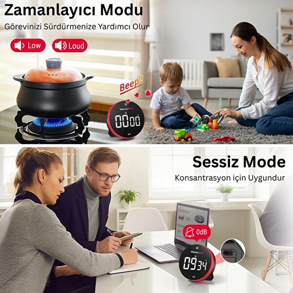 ThermoPro TM04 Akıllı Dijital Mıknatıslı Ledli Alarmlı 100dk Profesyonel Kronometre Zamanlayıcı