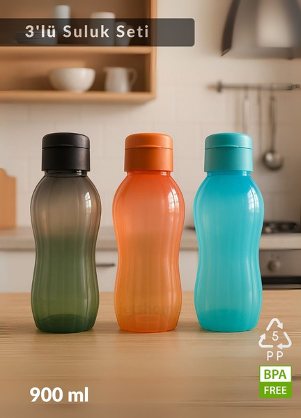 Jet's Home 3'lü Suluk Bpa Free Ofis-Spor-Okul Matarası PP-5 Siyah-Turuncu-Mavi 900 ML