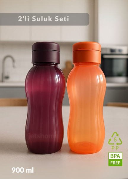 Jet's Home 2'li Suluk Bpa Free Ofis-Spor-Okul Matarası PP-5 Mürdüm-Turuncu 900 ML