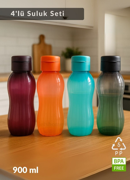 Jet's Home 4'lü Suluk Bpa Free Ofis-Spor-Okul Matarası PP-5 Siyah-Turuncu-Mavi-Mürdüm 900 ML