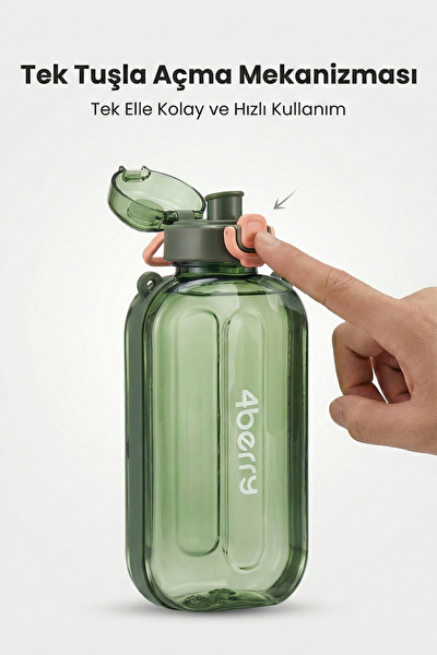 4Berry 750ML Sızdırmaz Kapaklı Tek Elle Kullanım Askılı Taşınabilir Su Şişesi Yeşil