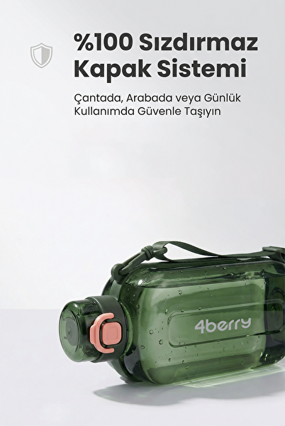 4Berry 750ML Sızdırmaz Kapaklı Tek Elle Kullanım Askılı Taşınabilir Su Şişesi Yeşil