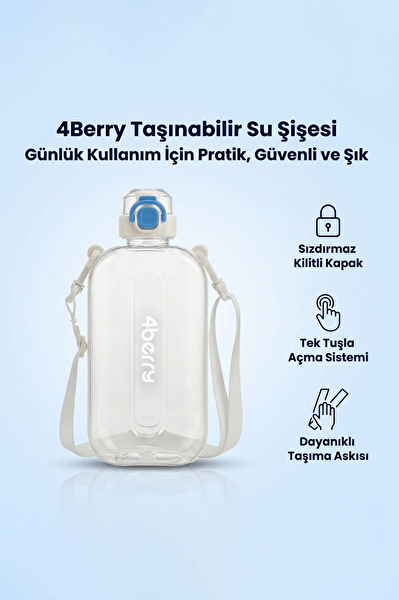 4Berry 750ML Sızdırmaz Kapaklı Tek Elle Kullanım Askılı Taşınabilir Su Şişesi Beyaz