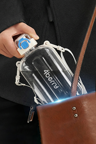 4Berry 750ML Sızdırmaz Kapaklı Tek Elle Kullanım Askılı Taşınabilir Su Şişesi Beyaz