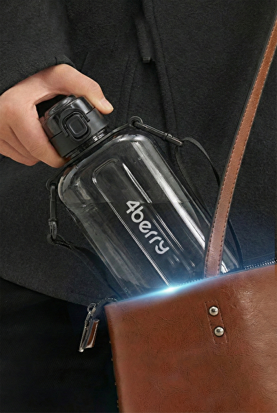 4Berry 750ML Sızdırmaz Kapaklı Tek Elle Kullanım Askılı Taşınabilir Su Şişesi Siyah