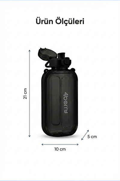 4Berry 750ML Sızdırmaz Kapaklı Tek Elle Kullanım Askılı Taşınabilir Su Şişesi Siyah