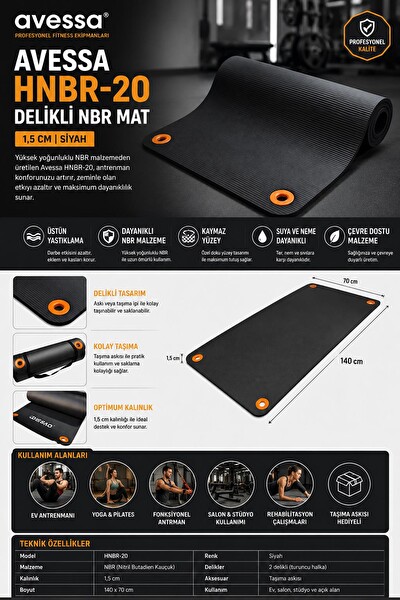 Avessa HNBR-20 Delikli 1.5 CM Siyah NBR Mat