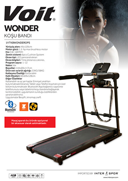Voit Wonder Masajlı Katlanabilir 16 Km/H Brushless Motorlu Ev Tipi Fitness Koşu Bandı