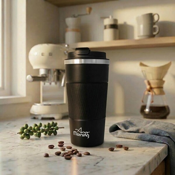 Any Morning 500 ML Paslanmaz Çelik Kaymaz Silikon Halkalı Sızdırmaz Siyah Termos BA21549