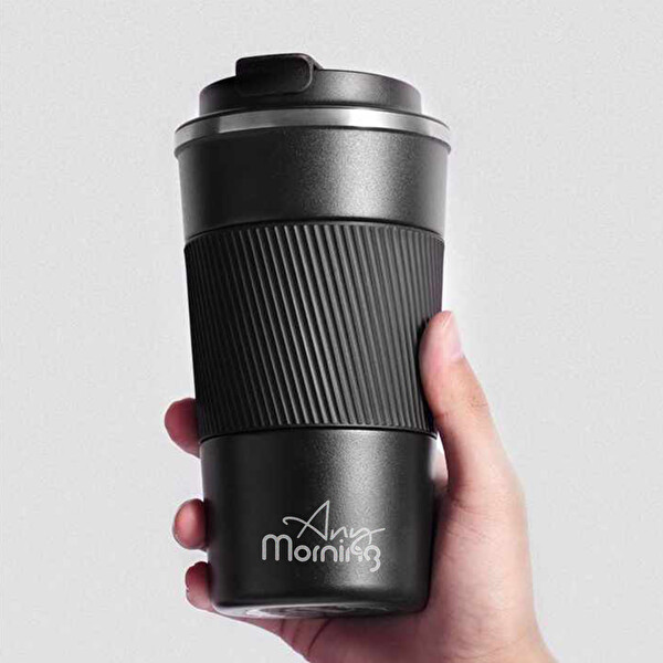 Any Morning 500 ML Paslanmaz Çelik Kaymaz Silikon Halkalı Sızdırmaz Siyah Termos BA21549