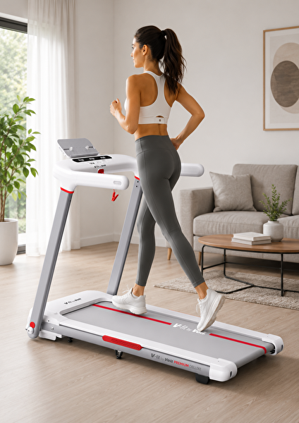 VFit By Premium Delux Koşu Bandı 20 Kademe Eğim Brushless Katlanabilir 15 Km/S Bluetooth Özellikli Beyaz Koşu Bandı