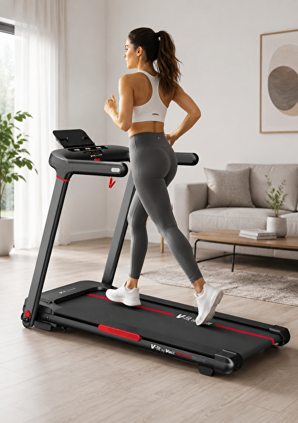 VFit By Premium Delux Koşu Bandı 20 Kademe Eğim Brushless Katlanabilir 15 Km/S Bluetooth Özellikli Siyah Koşu Bandı