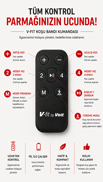 Voit V-Fit by Vibro Run Katlanabilir 8 km/s Titreşim Modlu Kumandalı Titreşimli Koşu Bandı