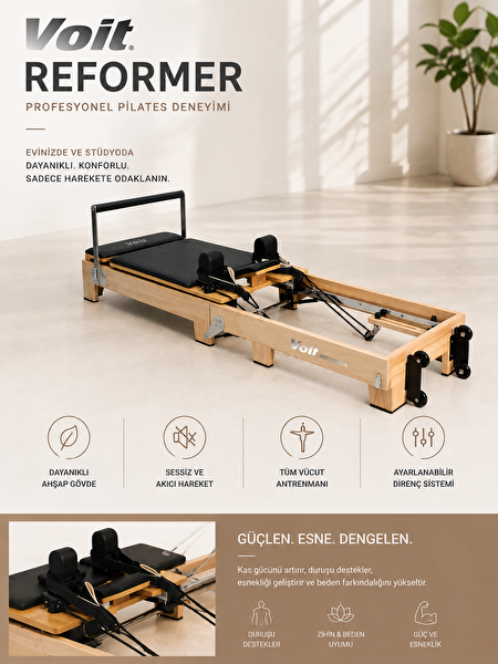Voit Ahşap Reformer Pilates Aleti Ev ve Stüdyo Kullanımına Uygun Profesyonel Reformer