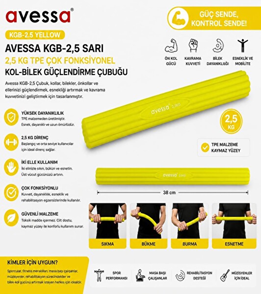 Avessa KBG-2.5 TPE Çok Fonksiyonlu Kol-Bilek Güçlendirme Çubuğu