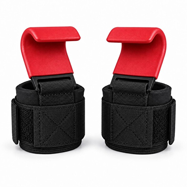 Valkyrie 2’li Ağırlık Kaldırma Kancası Bilek Destekli Güç Antrenmanı Fitness Strap Kırmızı