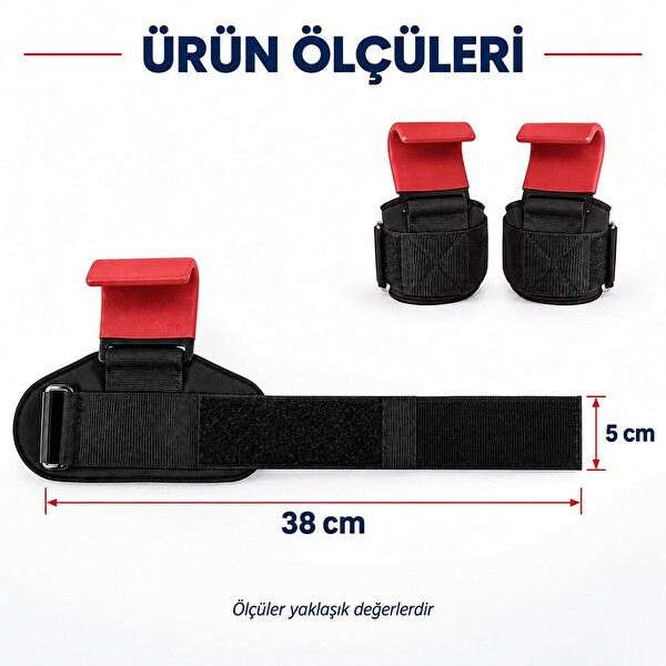 Valkyrie 2’li Ağırlık Kaldırma Kancası Bilek Destekli Güç Antrenmanı Fitness Strap Kırmızı