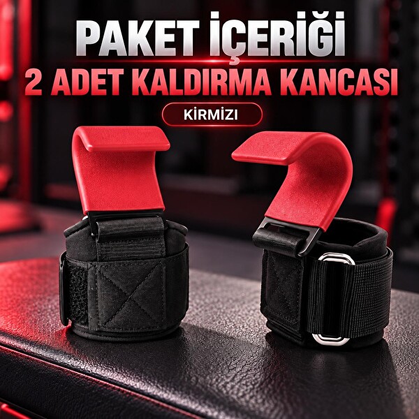 Valkyrie 2’li Ağırlık Kaldırma Kancası Bilek Destekli Güç Antrenmanı Fitness Strap Kırmızı