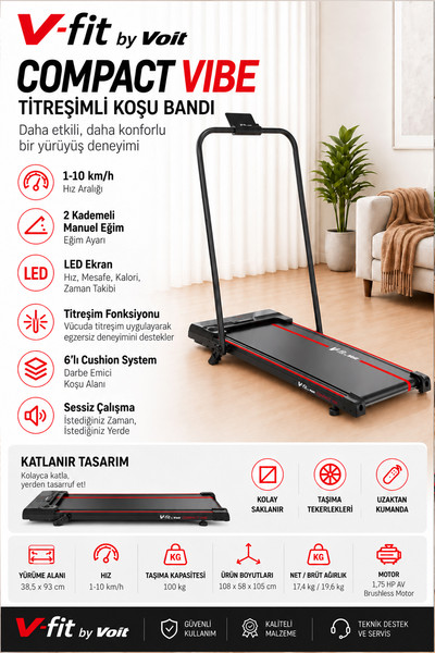 Voit V-Fit Compact Slim Vibe Titreşimli Koşu Bandı