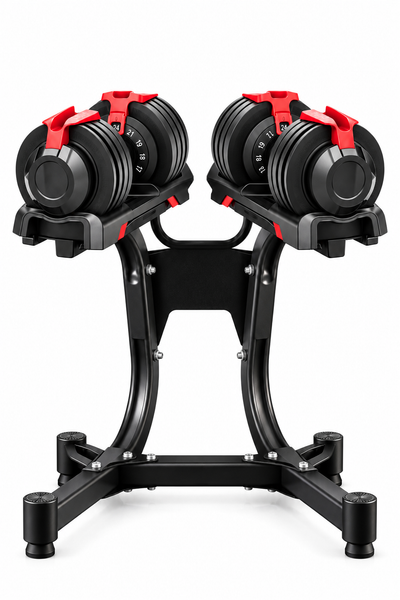 Bezt Premium Sports Ayarlanabilir 2'li 24 KG Kırmızı Dambıl Seti ve Standlı