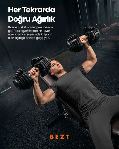 Bezt Pro Sports Ayarlanabilir 2 x 40 KG Siyah Dambıl Seti ve Stand