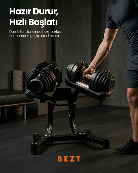 Bezt Pro Sports Ayarlanabilir 2 x 40 KG Siyah Dambıl Seti ve Stand