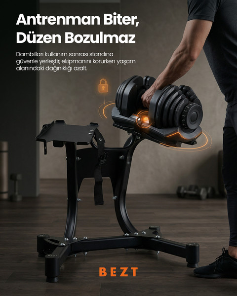 Bezt Pro Sports Ayarlanabilir 2 x 40 KG Siyah Dambıl Seti ve Stand