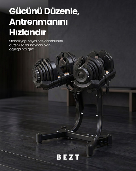Bezt Pro Sports Ayarlanabilir 2 x 40 KG Siyah Dambıl Seti ve Stand