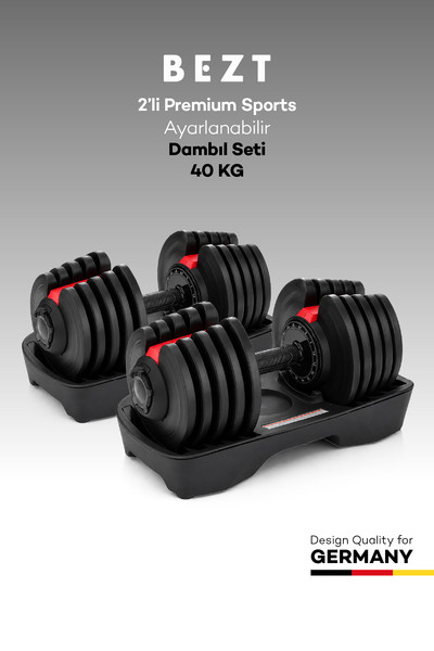 Bezt Premium Sports Ayarlanabilir 2'li 40 KG Kırmızı Dambıl Seti