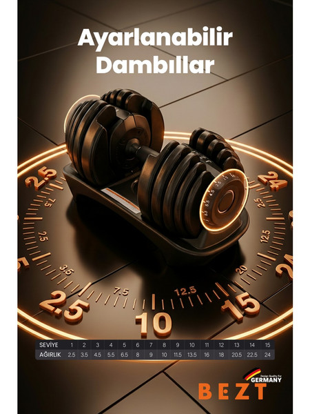 Bezt Pro Sports Ayarlanabilir 2'li 24 KG Siyah Dambıl Seti