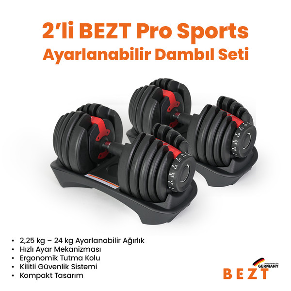 Bezt Pro Sports Ayarlanabilir 2 x 24 KG Kırmızı Dambıl Seti ve Stand