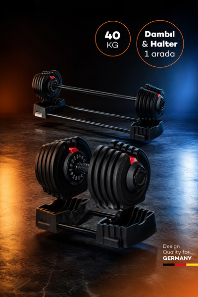 Bezt Premium Sports Ayarlanabilir 2'si 1 Arada 40 KG Kırmızı Halter ve Dambıl Seti