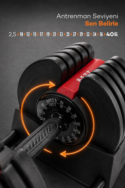 Bezt Premium Sports Ayarlanabilir 2'si 1 Arada 40 KG Kırmızı Halter ve Dambıl Seti