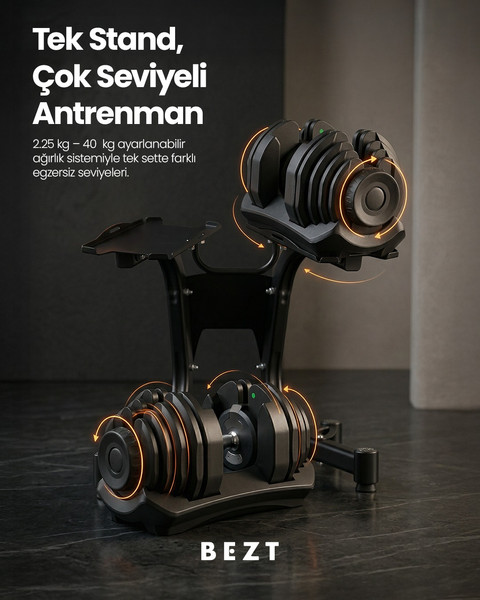 Bezt Pro Sports Ayarlanabilir 2 x 40 KG Kırmızı Dambıl Seti ve Stand